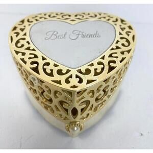 Things Remembered Antique Vintage Heart Jewelry Box Thank You Silver Metallic